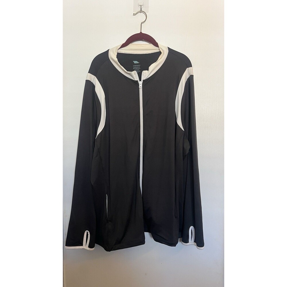Plus Size 3X Black White Track Sporty Jacket Full Zip Thumbholes Women's